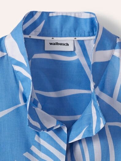 Tunika-Bluse mit Stehkragen Jeansblau Offwhite