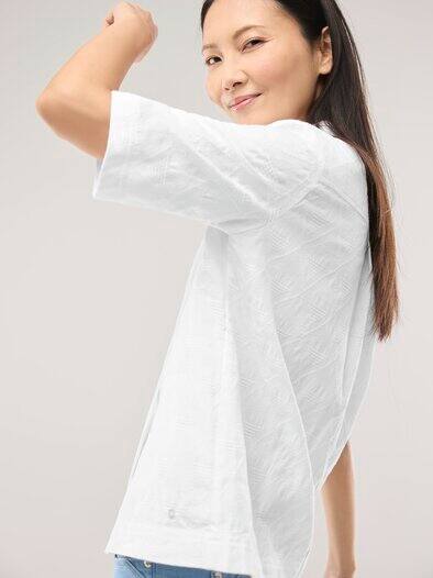 Hemdbluse aus Viskose Jacquard Weiß