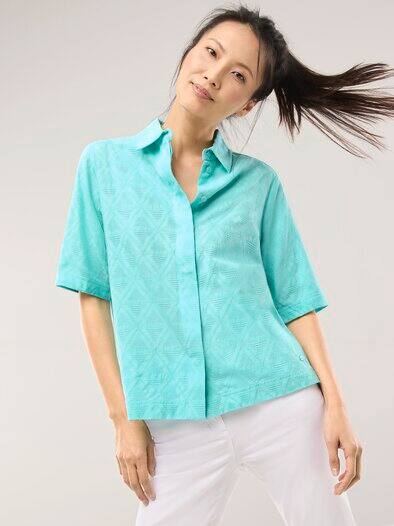 Hemdbluse aus Viskose Jacquard Wasserblau