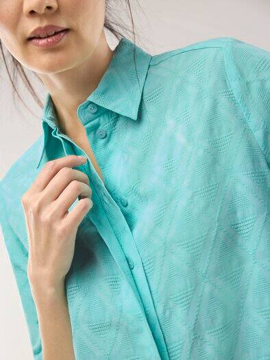 Hemdbluse aus Viskose Jacquard Wasserblau