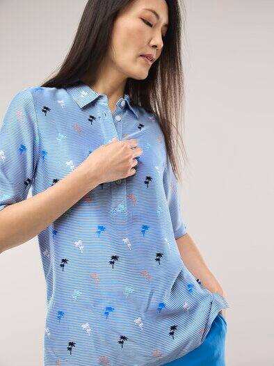 Polo Bluse aus Viskose Palmendruck