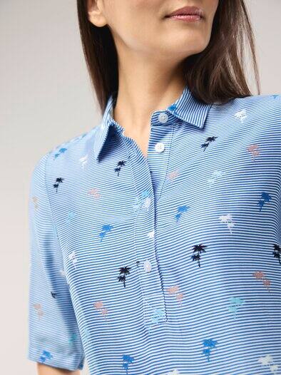 Polo Bluse aus Viskose Palmendruck