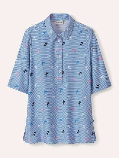Polo Bluse aus Viskose Palmendruck