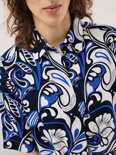 Hemdbluse Leinenmix Blau