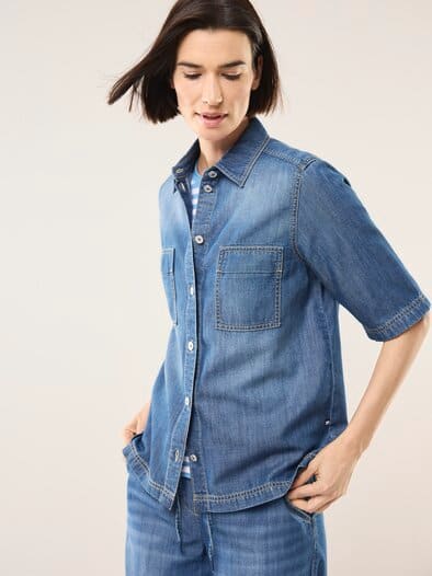 Jeans Hemdbluse Blau