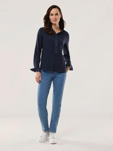 Polo Bluse aus Seide Nachtblau