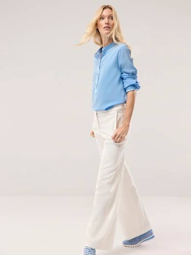 Polo Bluse aus Seide Skyblue