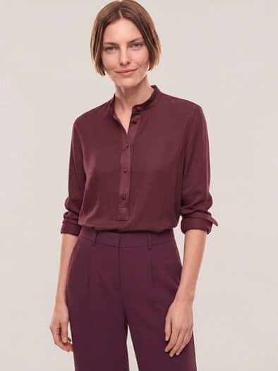Polo Bluse aus Seide Merlot