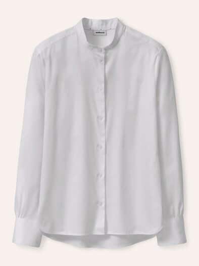 Bluse mit Stehkragen Baumwollsatin Weiß