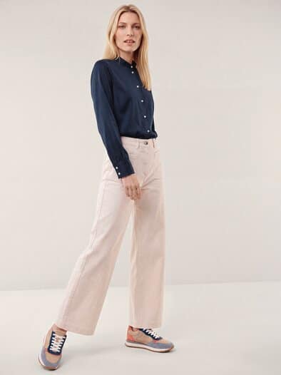 Bluse mit Stehkragen Baumwollsatin Uni Nachtblau
