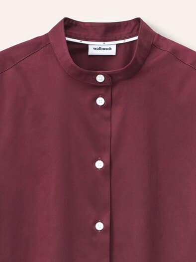 Bluse mit Stehkragen Baumwollsatin Uni Merlot