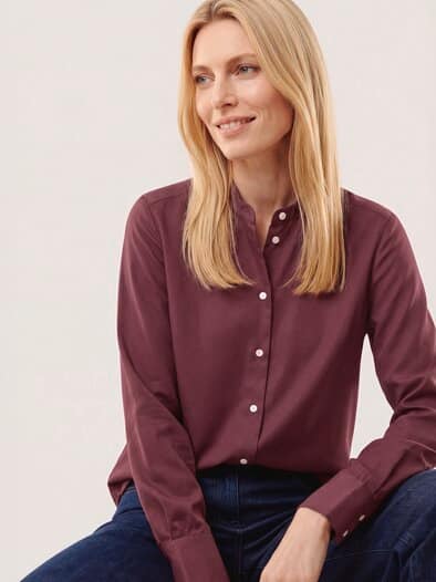Bluse mit Stehkragen Baumwollsatin Uni Merlot