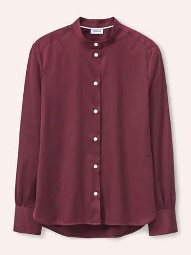 Bluse mit Stehkragen Baumwollsatin Uni Merlot