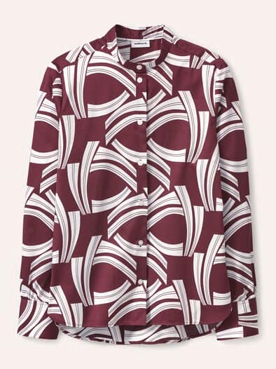 Bluse mit Stehkragen Baumwollsatin Druck Rot