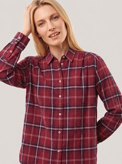Hemdbluse aus Strukturflanell Kariert Rot