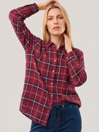 Hemdbluse aus Strukturflanell Kariert Rot