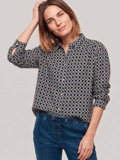 Hemdbluse aus Strukturflanell Dessin Nachtblau