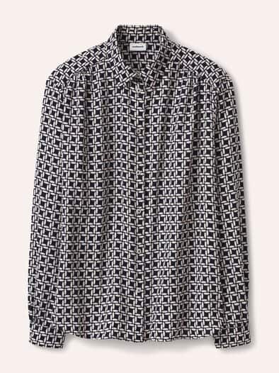 Hemdbluse aus Strukturflanell Dessin Nachtblau