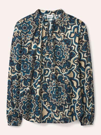 Shirtbluse aus Baumwollsatin Petrol gemustert