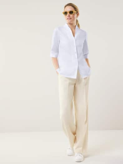 Extraglatt-Bluse Kelchkragen Weiß