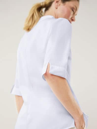 Extraglatt-Bluse Kelchkragen Weiß