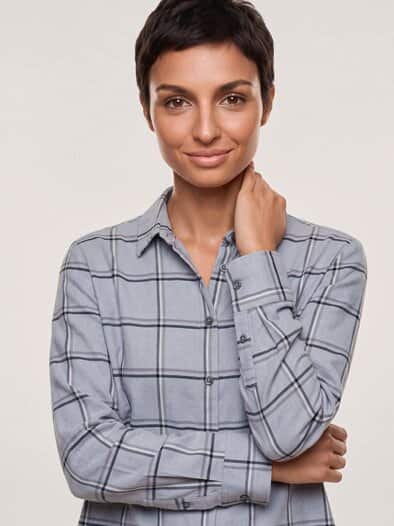 Hemdbluse aus Softflanell Kariert Graumelange