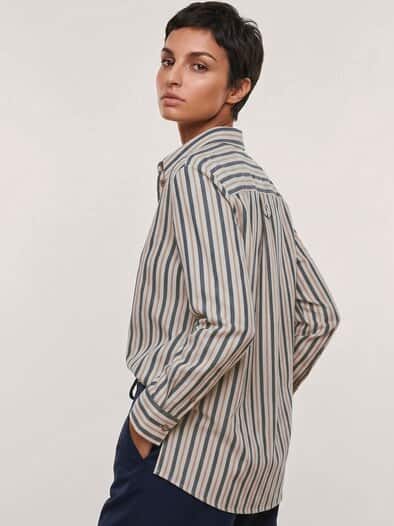 Bluse aus Polar-Flanell Streifen Nachtblau