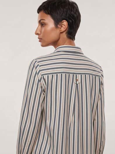 Bluse aus Polar-Flanell Streifen Nachtblau