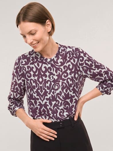 Bluse mit Seide Druck Cassis