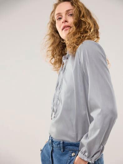 Shirtbluse aus Baumwollsatin Nachtblau gestreift