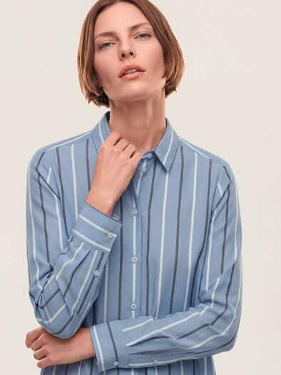 Extraglatt-Hemdbluse Everyday 2.0 Streifen Smokey Blue