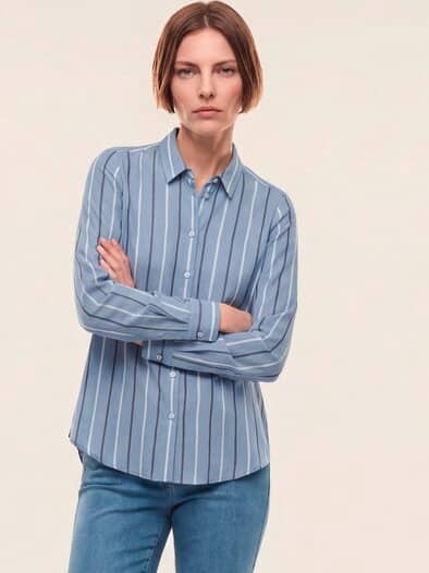 Extraglatt-Hemdbluse Everyday 2.0 Streifen Smokey Blue