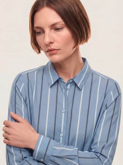 Extraglatt-Hemdbluse Everyday 2.0 Streifen Smokey Blue