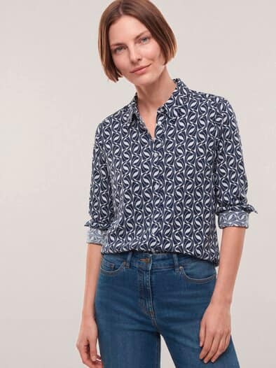 Extraglatt-Hemdbluse Everyday 2.0 Druck Marine