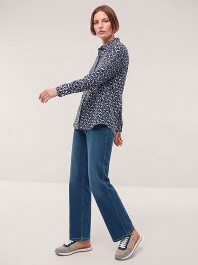 Extraglatt-Hemdbluse Everyday 2.0 Druck Marine