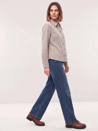 Two-Tone Cord Bluse Boxi Hell Praline