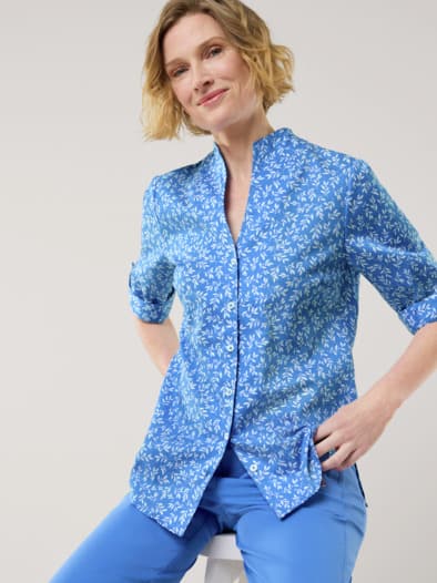 Extraglatt-Bluse Kelchkragen Minimal Königsblau