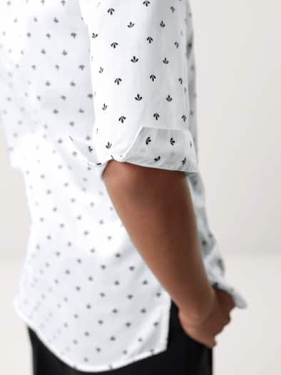 Extraglatt-Bluse Kelchkragen Minimal Weiß Marine