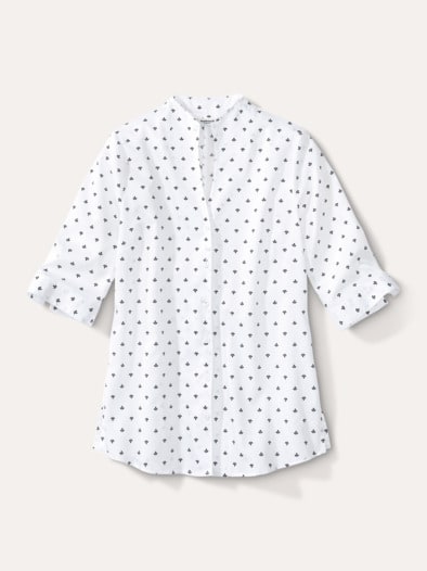 Extraglatt-Bluse Kelchkragen Minimal Weiß Marine