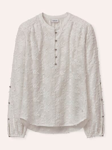 Bluse mit Blütenstickerei Offwhite