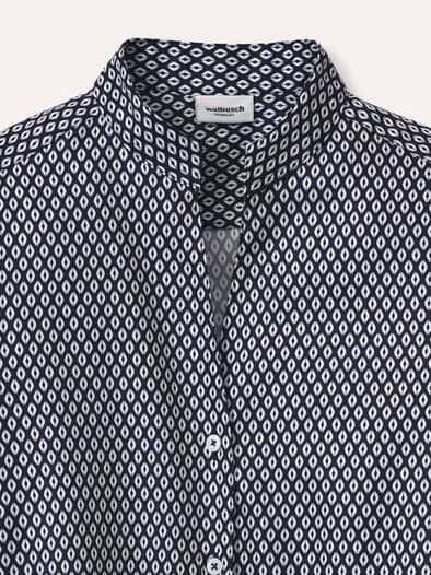 Extraglatt Stehkragen Bluse V-Auss Minimal Marine