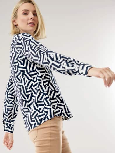 Thermo-Flanell-Hemdbluse Grafik Marine/Offwhite