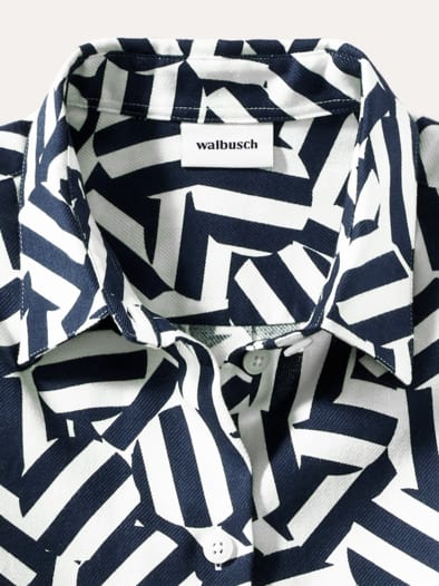 Thermo-Flanell-Hemdbluse Grafik Marine/Offwhite