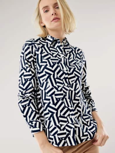 Thermo-Flanell-Hemdbluse Grafik Marine/Offwhite