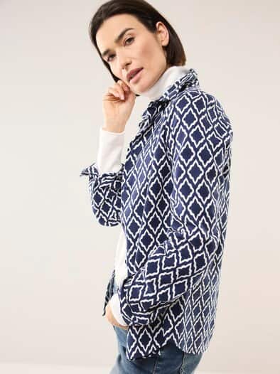 Hemdbluse aus Thermoflanell Ornament Marine