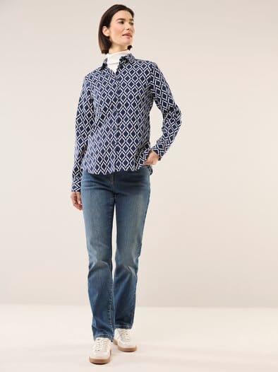 Hemdbluse aus Thermoflanell Ornament Marine