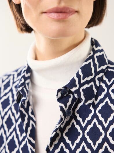 Hemdbluse aus Thermoflanell Ornament Marine