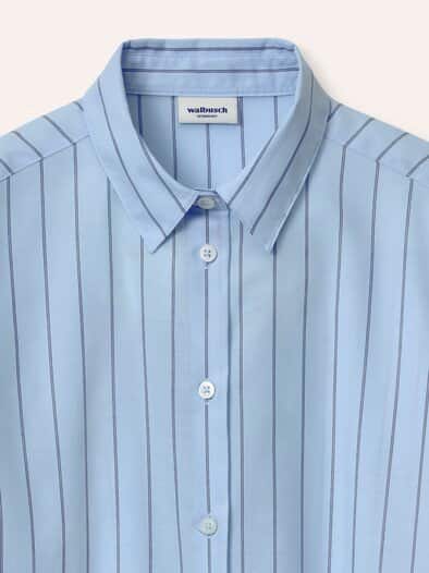 Extraglatt Baumwoll-Bluse Streifen Skyblue