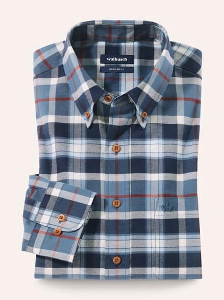 Hemd aus angerautem Baumwoll-Twill Karo Marine