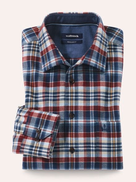 Flanell-Hemd mit Relax-Kragen Karo Marine